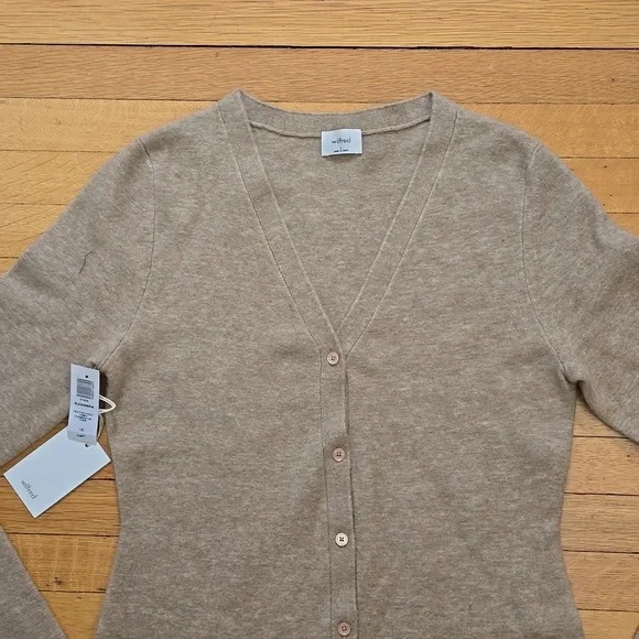 NWT, Aritzia Wilfred, Button Front Mini Cardigan Dress, Heather Gold Camel, L - Picture 3 of 16